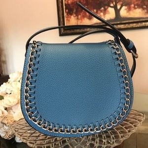 Leather Crossbody Purse w Silver Chain Trim